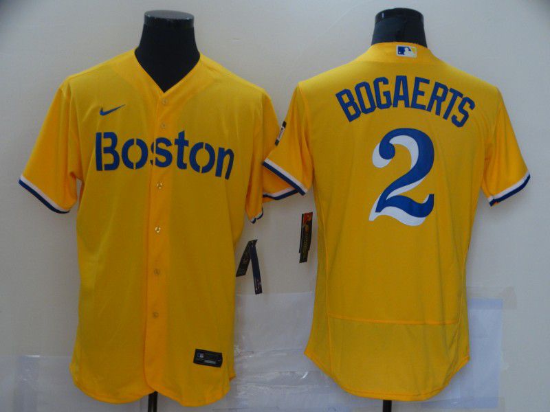 Men Boston Red Sox #2 Bogaerts Yellow Elite 2021 Nike MLB Jerseys